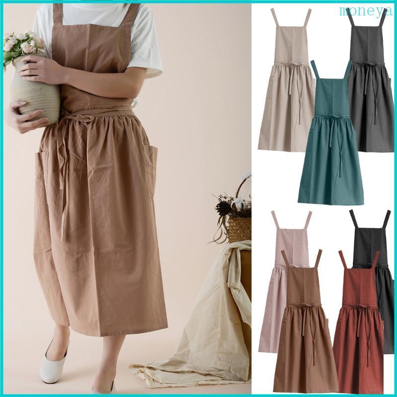 Cotton Linen Apron With Front Pocket Comfortable Breathable Fabric For Cooking
