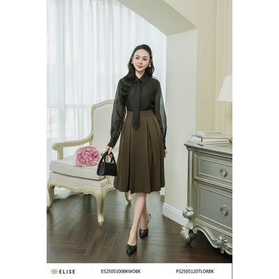 Jupe tuytsy nâu đen xếp ly xòe thiết kế Elise mã ES2505100BKWOBK