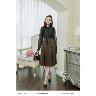 Jupe tuytsy nâu đen xếp ly xòe thiết kế Elise mã ES2505100BKWOBK