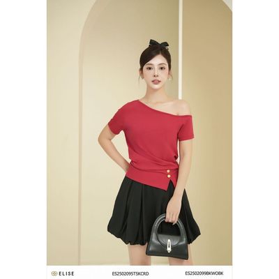 Áo thun đỏ đun cổ lệch thiết kế Elise ES2502095TSKCRD