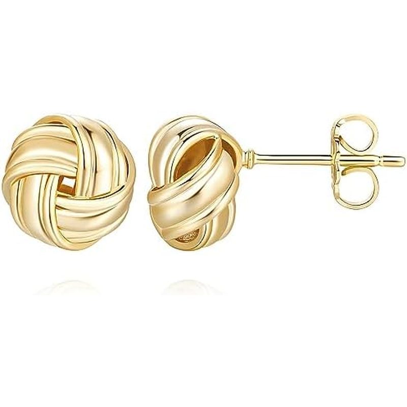Kelli Myers 14K Gold Stud Earrings for Womens Stud Earrings Small Round Knot Earring Studs Twisted H