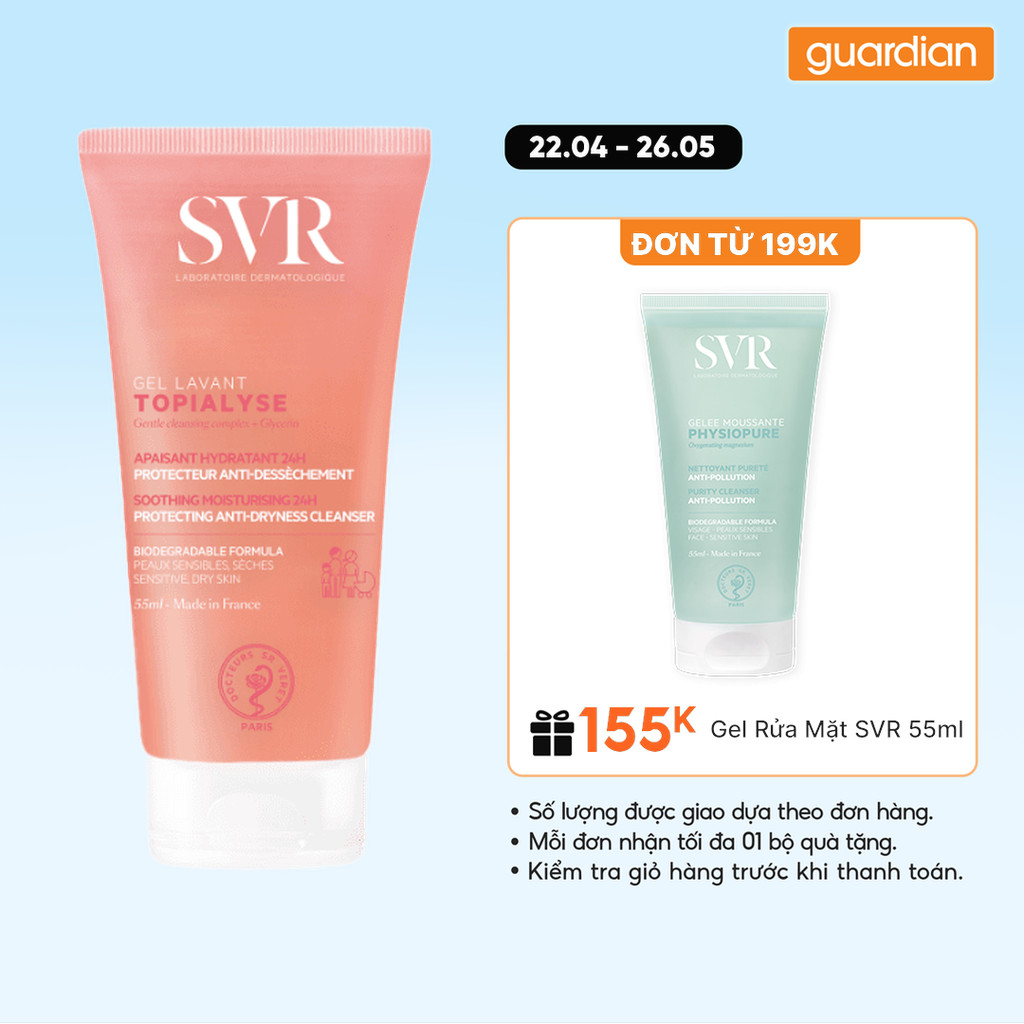 Gel Rửa Mặt Và Tắm Giúp Làm Mịn Và Dưỡng Ẩm Da Svr Topialyse Gel Lavant 55ml | Guardian Việt Nam