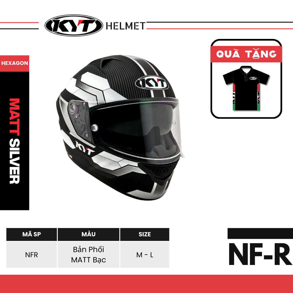 KYT - Mũ Bảo Hiểm Fullface - NFR HEXAGON MATT SILVER CHÍNH HÃNG KYT >>>>