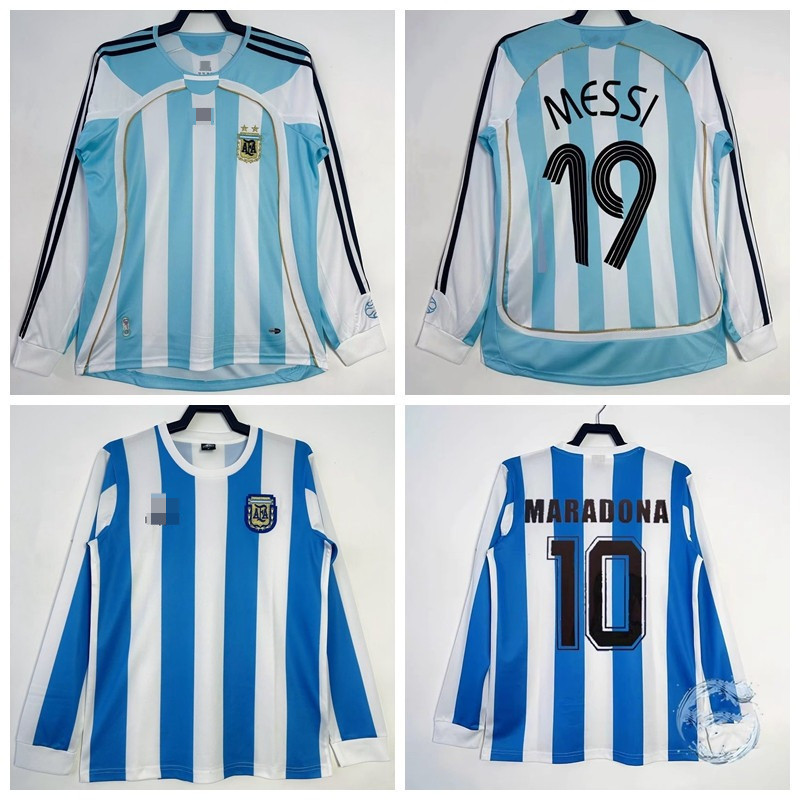 Áo bóng đá cổ điển World Cup Argentina 1986 & 2006 – Áo sơ mi dài tay tại nhà (Phiên bản Messi & Mar