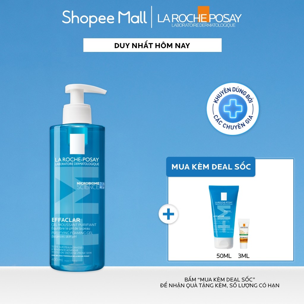 Gel rửa mặt sạch sâu giảm mụn cho da dầu mụn nhạy cảm La Roche-Posay Effaclar Foaming Gel 400ml
