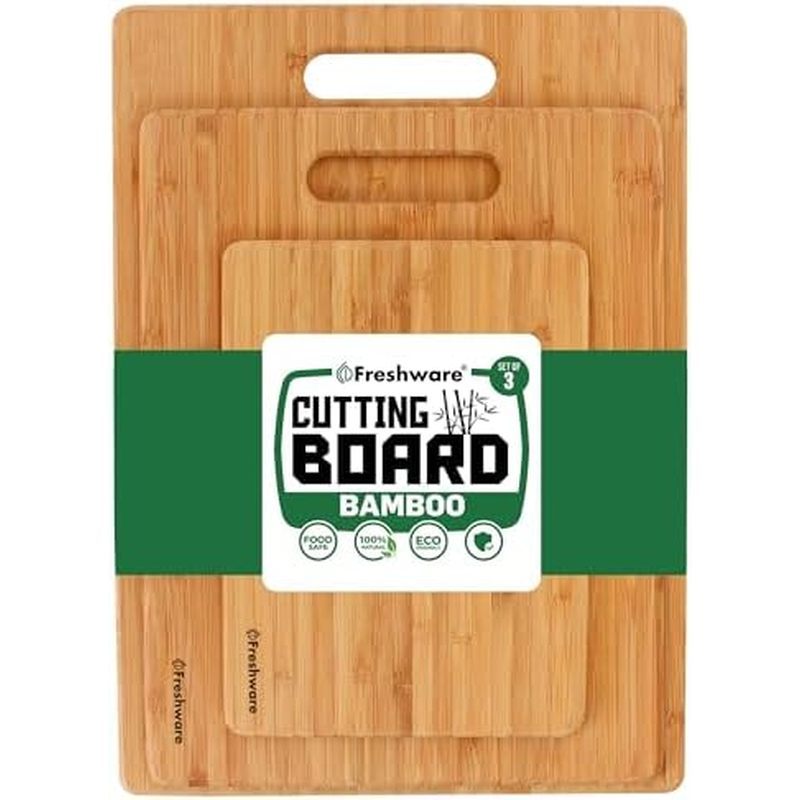 Freshware Bamboo Cutting Board Set of 3, Wooden Cutting Boards for Kitchen, Knife Friendly Food Grad