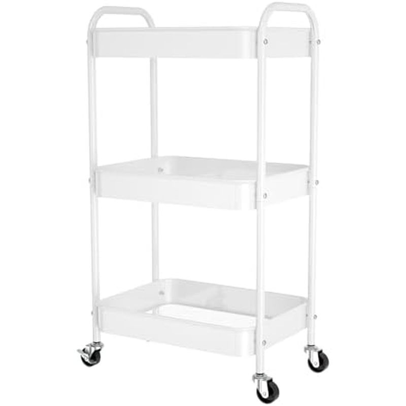 3-Tier Rolling Metal Storage Cart with Wheels, Multi-Functional Organizer for Office, Kitchen, Bathr