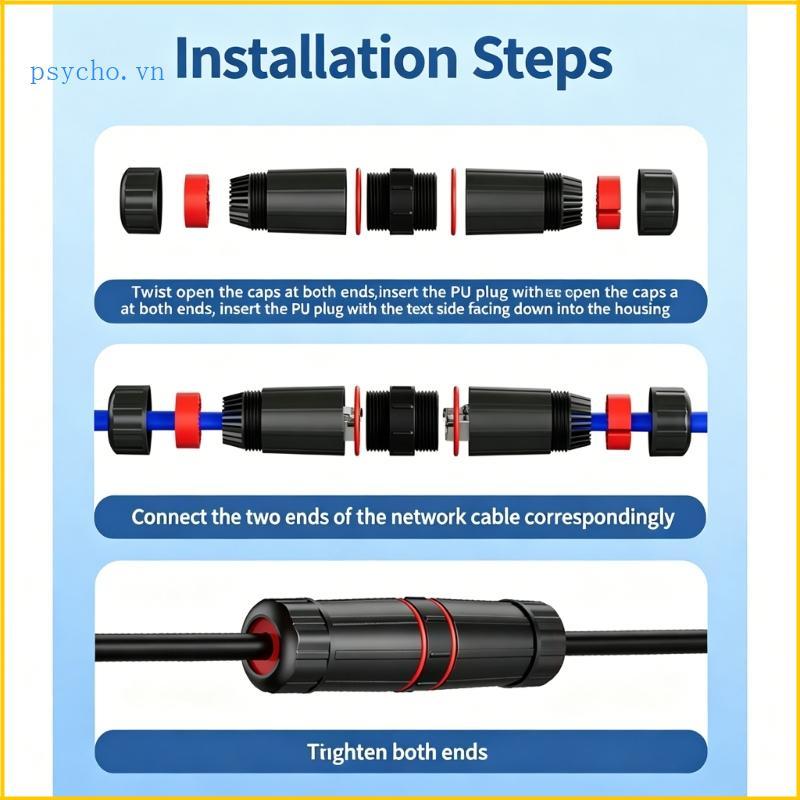 Đầu nối RJ45 chống nước Psy IP68 với hộp số 10Gbps Rj45 Cable Joiner cho thiết bị mạng và POE ngoài 