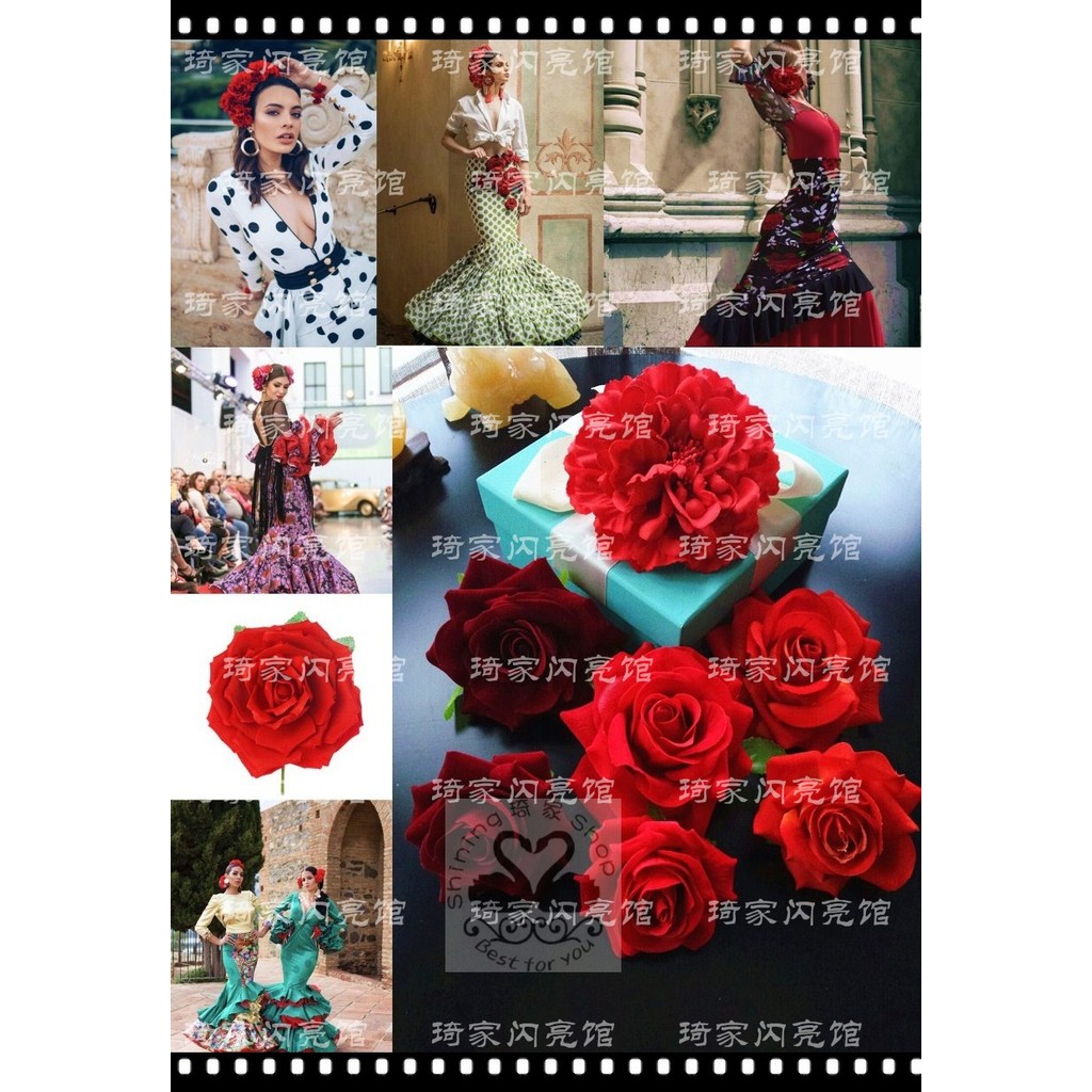 Flamenco Flamenco Tây Ban Nha Đấu Bò Latin Khiêu Vũ Hiện Đại Nhung Hoa Hồng Mũ Đội Đầu Hoa Hoa