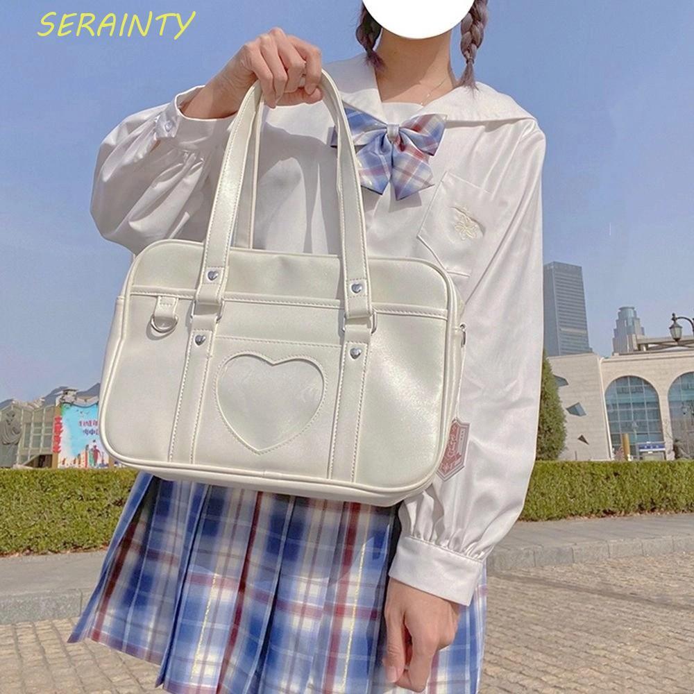 SERAINTY JK Đồng Phục Túi Đeo Vai, Túi Đeo Ngang Da PU JK Túi Tote, Vintage Trái Tim Tình Yêu Túi Xá
