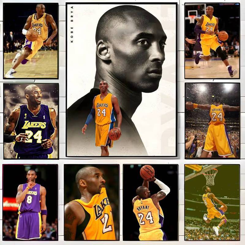 Kobe Bryant Bóng Rổ Nghệ Thuật Treo Tường Không Khung Vải Chống Thấm Nước Thể Thao Trang Trí Phòng T