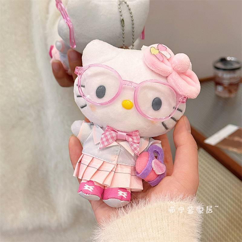 College Glasses Cat Pendant Japanese Cute JK School Uniform Hello Kitty Bag Charm Schoolbag Keychain