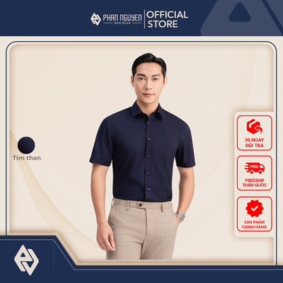 Áo sơ mi cộc tay nam Phan Nguyễn, chất liệu cao cấp, mềm mịn, mát, co giãn, form slim fit SMC.574