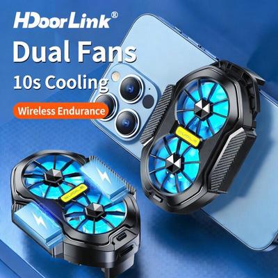 HdoorLink Quạt Kép Điện Thoại Di Động Làm Mát Có Thể Sạc Lại Trò Chơi Di Động Quạt Làm Mát Lâu Dài Mạnh Hơn Làm Mát Pin Không Khí Làm Mát Không Khí