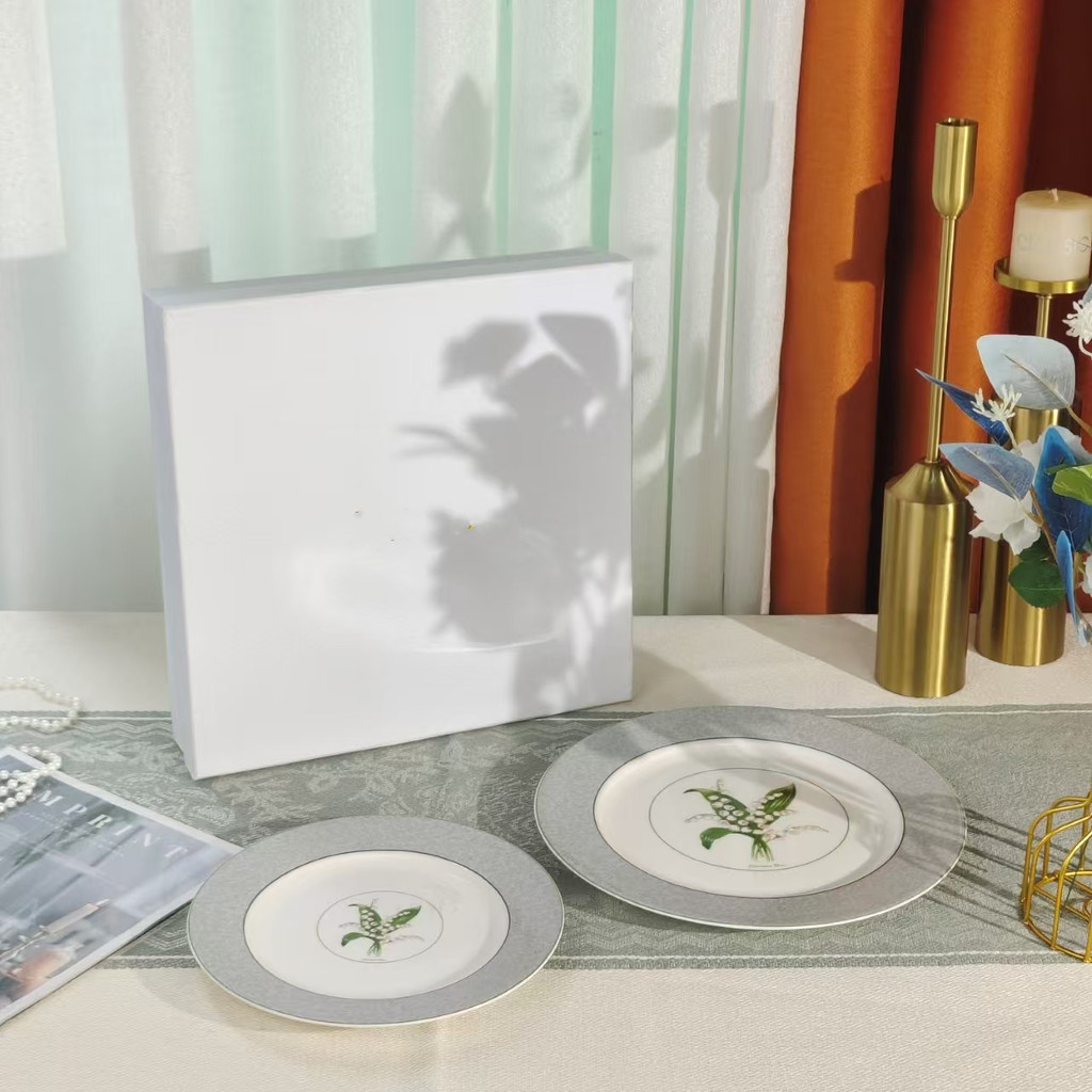 Lily of the Valley Bone China Western Dinner Plates, Home Dinnerware Set, Hotel Table Setting Breakf
