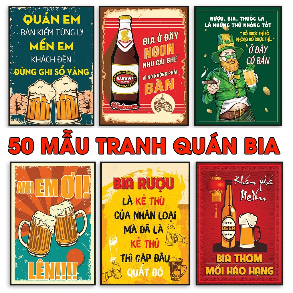 Tranh trang trí quán Nhậu/ Tranh quán bia / trang trí của hàng bia / tranh treo tường có khung