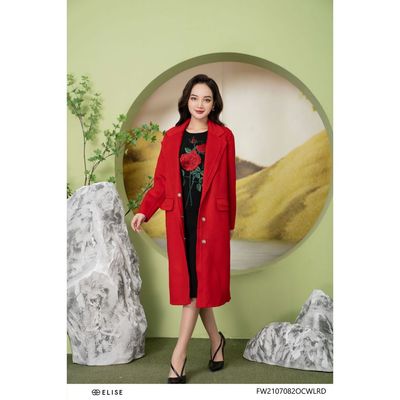 Áo măng tô dạ đỏ lông cừu thiết kế Elise FW2107082OCWLRD