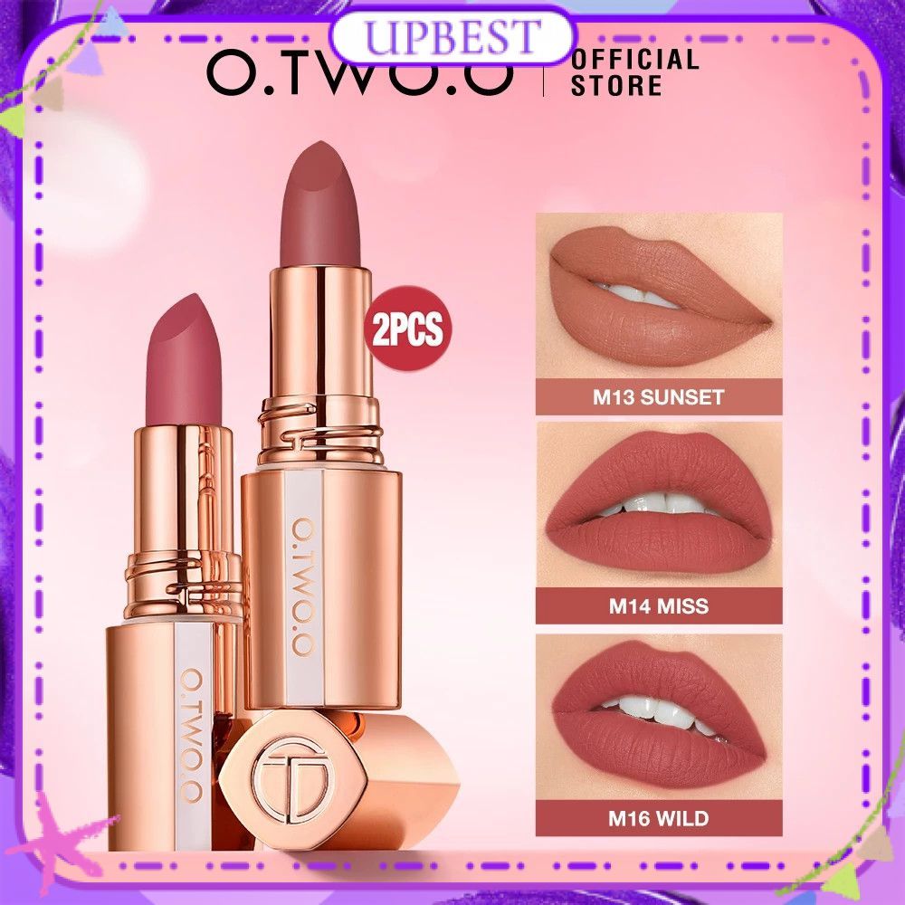♕ Bộ 2 thỏi son O.two.o Frosted Lipstick Mist Kiss Color Matte Kiss Lock Color Lip Gloss lâu trôi, t