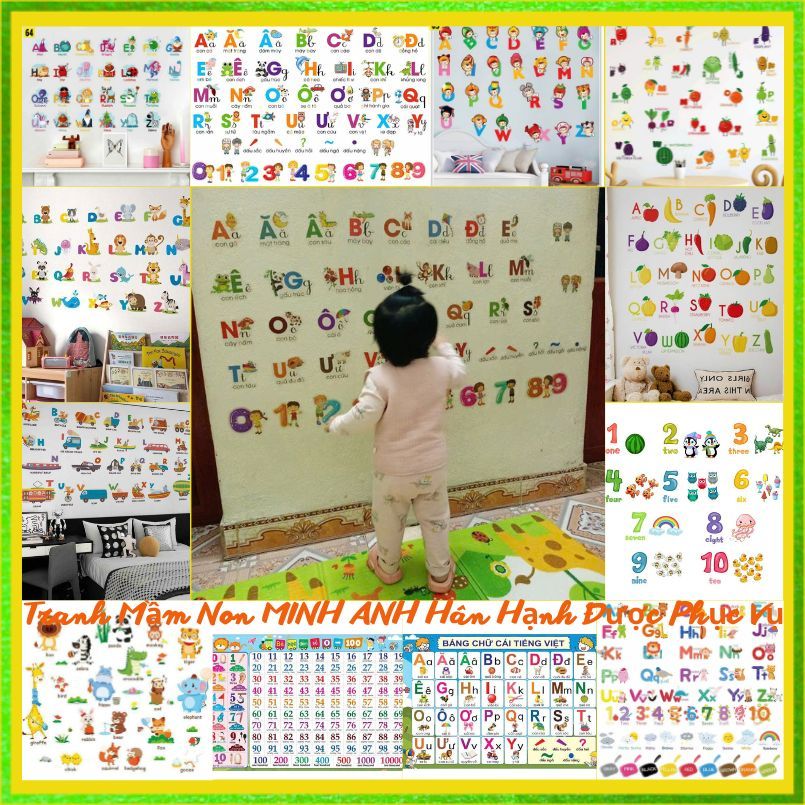 Decal Dán Tườg cho bé Bảng Chữ Cái Tiếng Việt - Tiếng Anh/ khủng long/ động vật/ PT giao thông giúp 