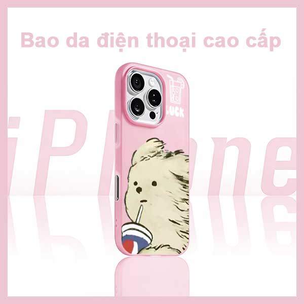 Ốp Lưng iPhone Gấu Uống Nước LUCK Dễ Thương  iP 11/12/13/14/15/16/17/Plus/Pro/Max