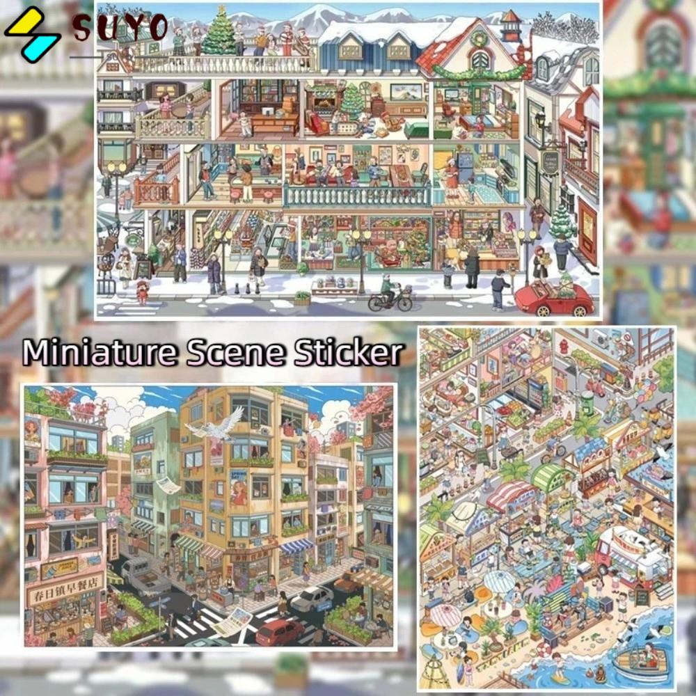 SUYO DIY Scene Sticker, PET Die-cut Miniature Sticker, Street Scene Cyber ​​Future The Way Home Scra