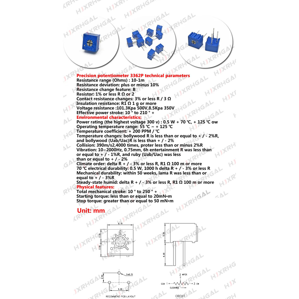 10 chiếc 3362P-1-501LF 3362P 500 ohm 3362P-501 3362P-501 3362 P501 501 Tông đơ Tông đơ Điện trở biến