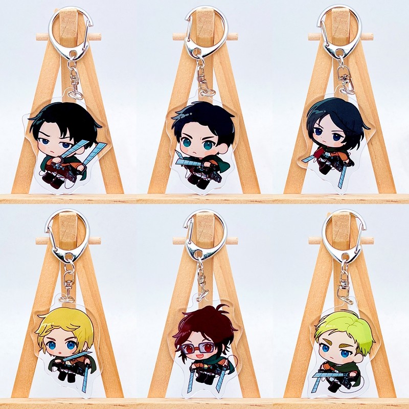 Attack on Titan Eren Yeager keychain Mikasa Ackerman Anime peripherals lovely Pendant Levi Ackerman 