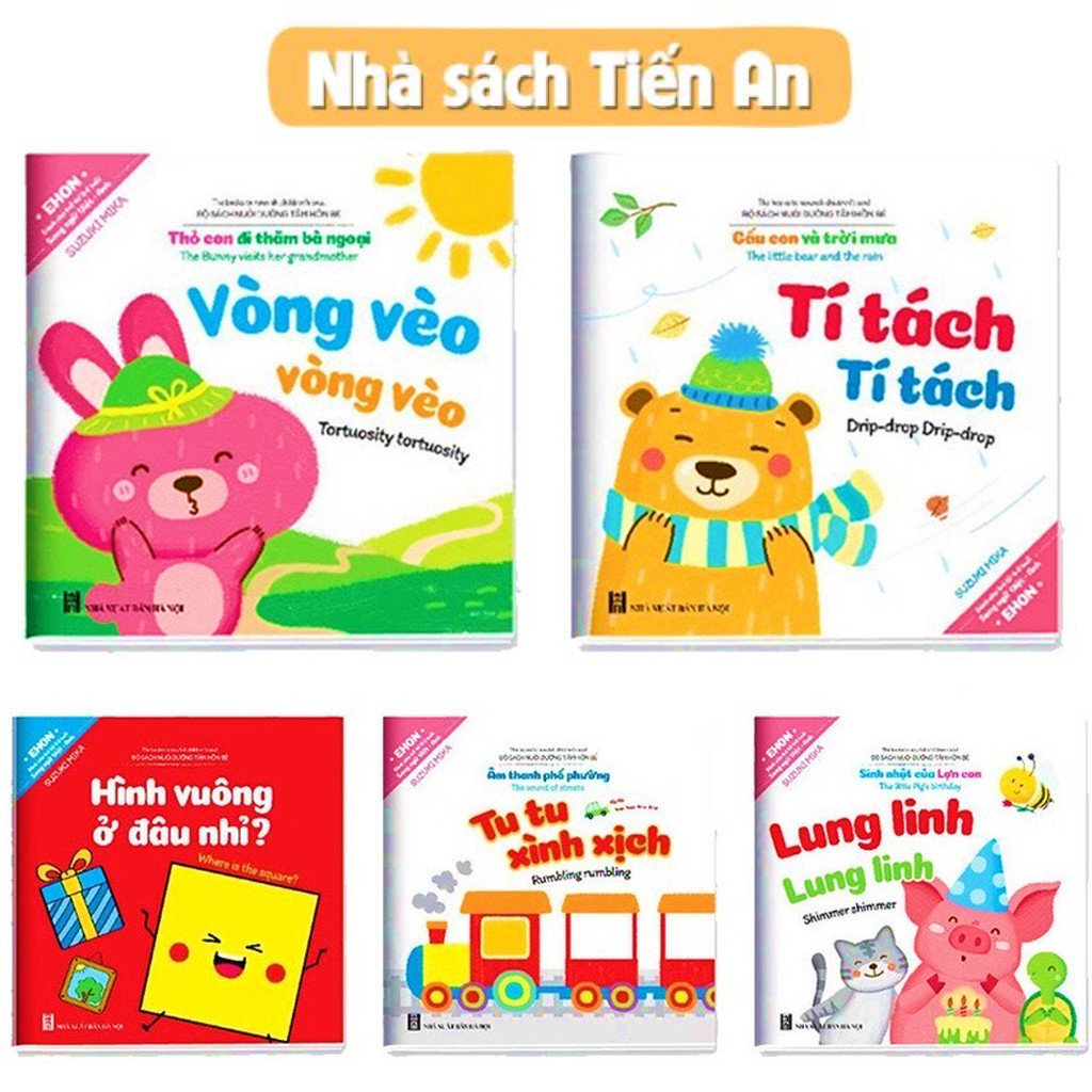 Sách - Ehon Âm Thanh Vòng Vèo Vòng Vèo, Tí tách Tí Tách, Tu Tu Xình Xịch, Hình Vuông Ở Đâu, Lung Lin