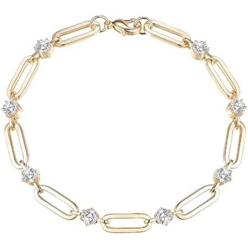 Paperclip Bracelet for Women Couple Bracelets with CZ Chain Strand Jewelry Gift for Girls