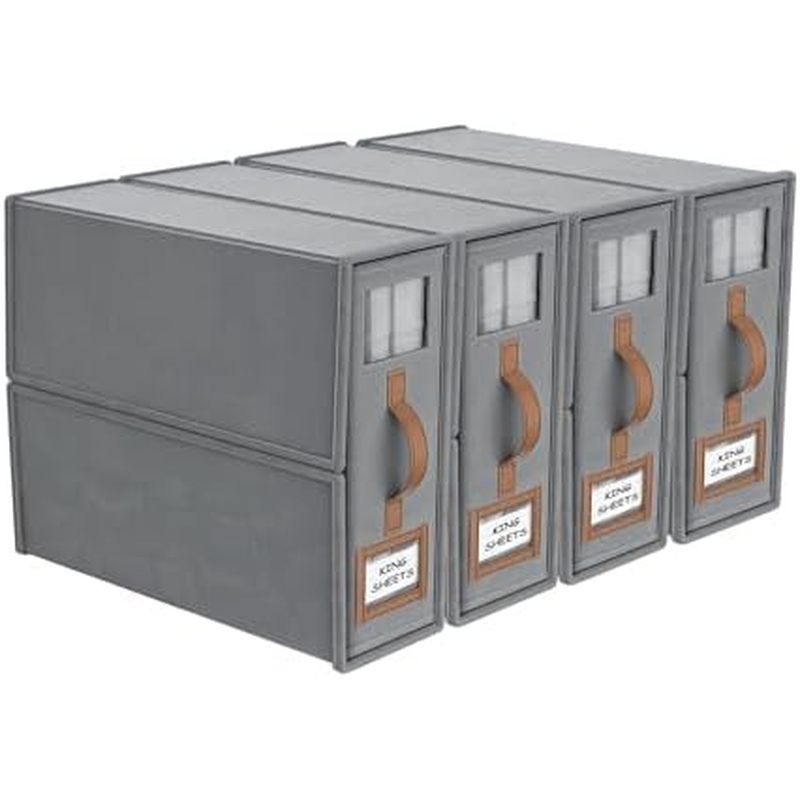 4 Pack Foldable Bed Sheets Set Organizers and Storage(King & Queen Size),Linen Fabric Closet Organiz