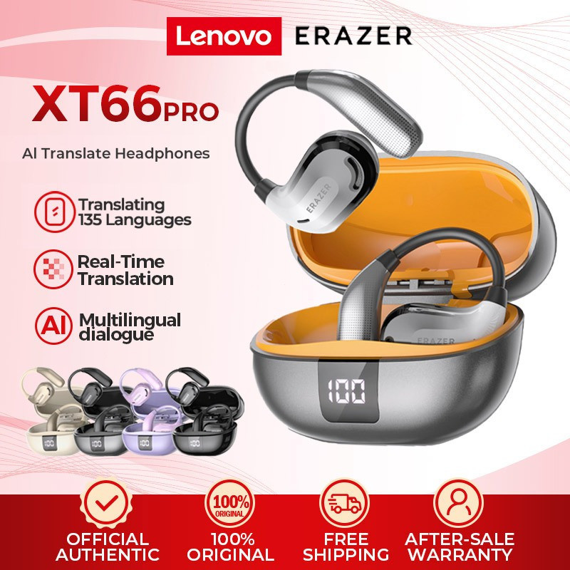 Lenovo ER XT66 PRO Al Tai nghe không dây dịch thời gian thực thông minh Bluetooth 5.4 có tai nghe mà