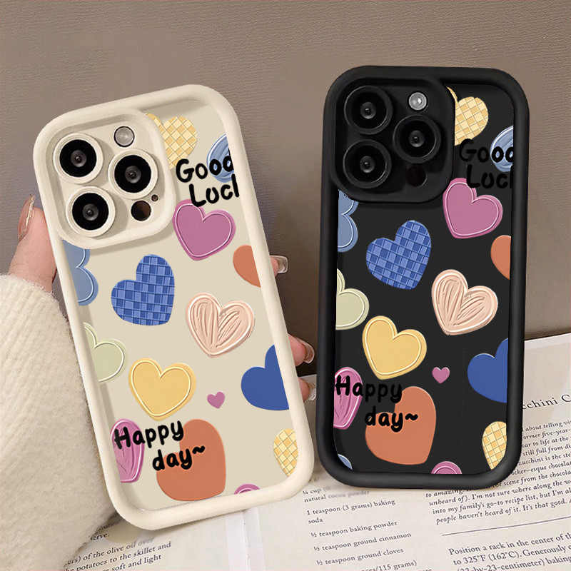 Ốp Lưng Trái Tim Màu Sắc Happy Day Good Day Dễ Thương, Ốp Lưng iPhone 11/12/13/14/15/16/17 Pro Max C