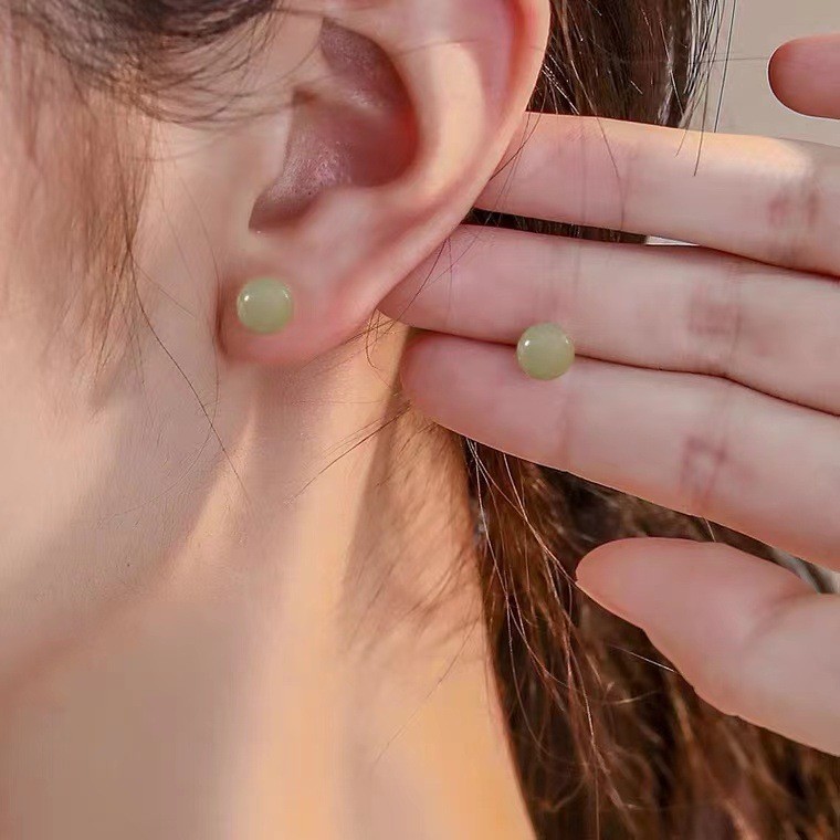 Bông tai màu ngọc bích Hetian bạc S999 ar S999