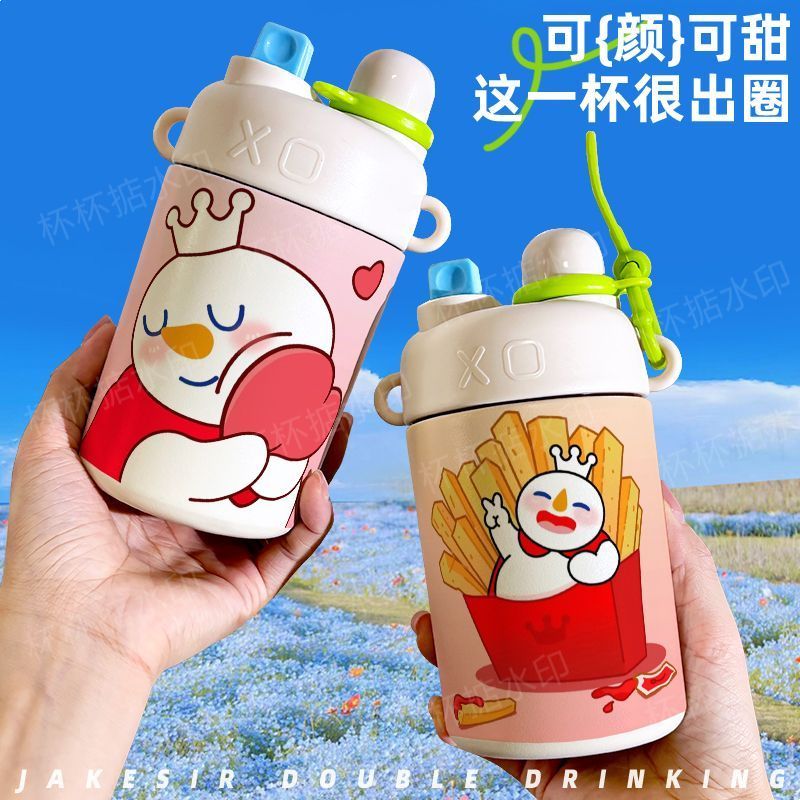 Mixue Ice City Snow King Đôi Bình Giữ Nhiệt Uống Cốc Rơm Cốc Nước Dung Tích Lớn Thép Không Gỉ Sinh V