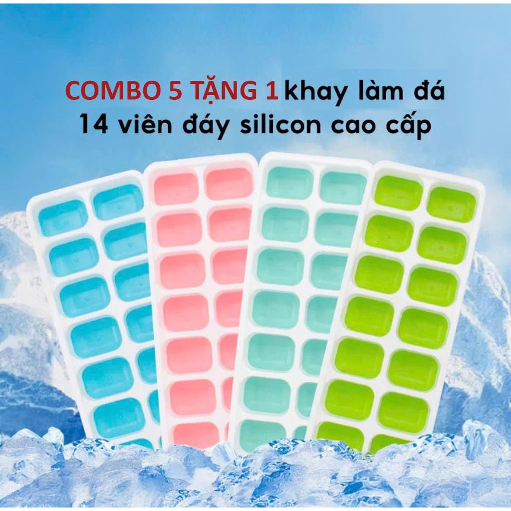 [COMBO 5 TẶNG 1] Khay Làm Đá Silicon 14 Viên Có Nắp Đậy ohBabyo Khuôn Làm Đá Tủ Lạnh Bảo Quản Chống 