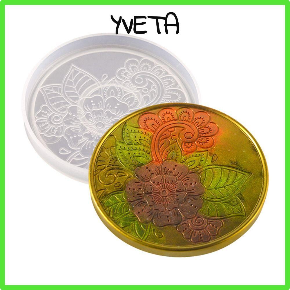 YVETA DIY Coaster Khuôn, 10.5cm Nhựa Dính Silicon Coaster Khuôn, Nhựa Nghệ Thuật Coaster Hình Hoa Tr