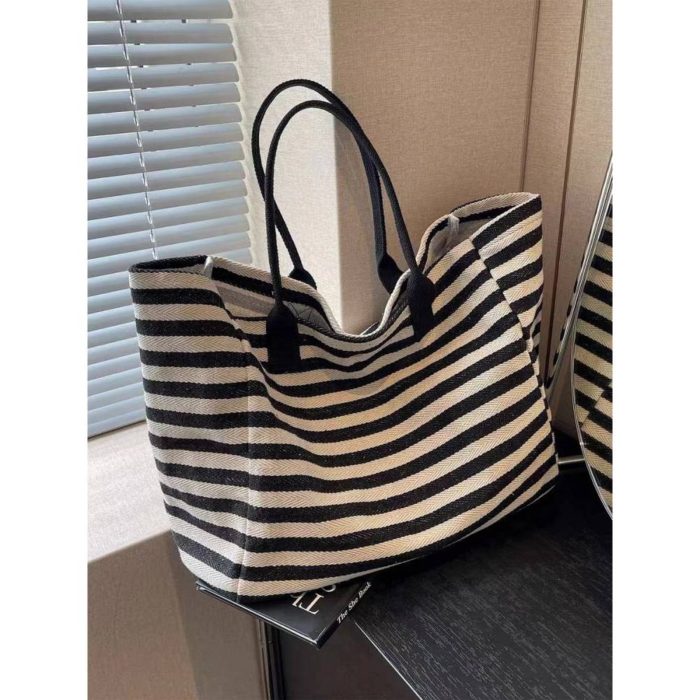 Commuter Bag Women's Large Capacity Tote Bag New Niche Zebra Pattern Canvas Bag Shoulder Mummy Tote 