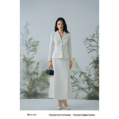 Chân váy tweed trắng sợi kim tuyến ly súp thiết kế Elise FW2507298BKTWWH