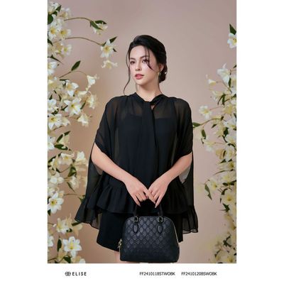 Set áo chiffon đen bèo gấu nơ cổ thiết kế Elise FF2410118STWOBK