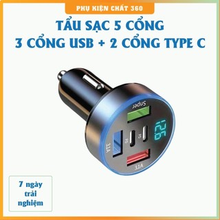 Tẩu sạc ô tô 5 cổng gồm: 3 USB + 2 TYPE C. Phụ kiện xe ô tô, Tẩu sạc oto, Tẩu sạc nhanh ô tô
