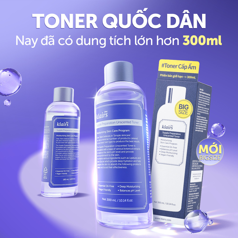 Nước hoa hồng Dear, Klairs Supple Preparation Unscented Toner hỗ trợ cấp ẩm 300ml [FS] | BigBuy360 - bigbuy360.vn
