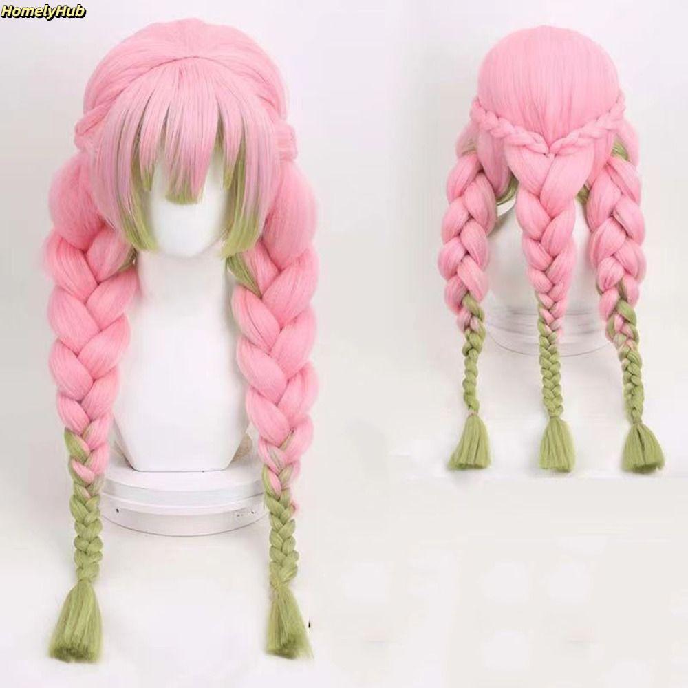HOMELYHUB Tóc giả cosplay Demon Slayer cho Mitsuri Kanroji, màu hồng xanh