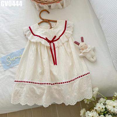 Váy Bé Gái Trắng Kem Cổ Ren Phối Nơ Đỏ Vintage MINTSCLOSET Quảng Châu GV0444