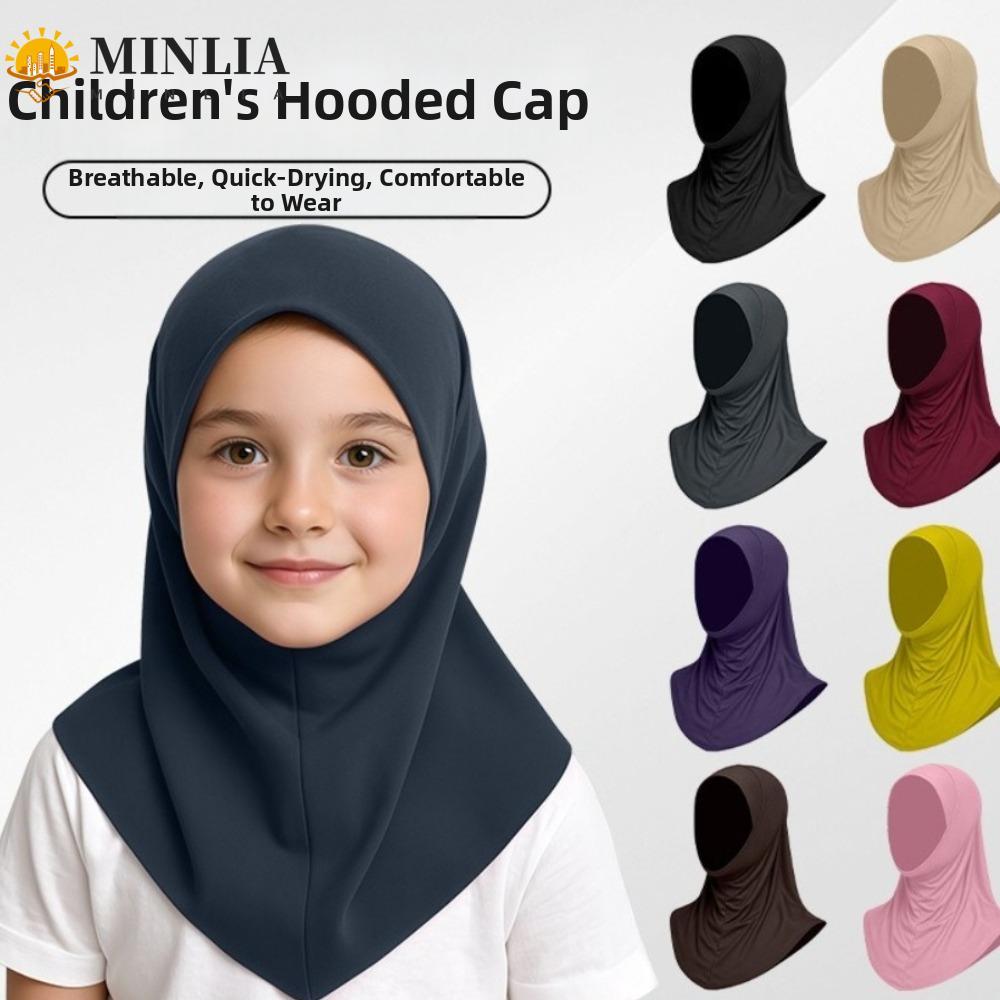 MINLIA Kids Hijab, Khăn trùm đầu Hijab Ice Silk Pull On Style, Nhẹ co giãn nhanh khô màu trơn Khăn t