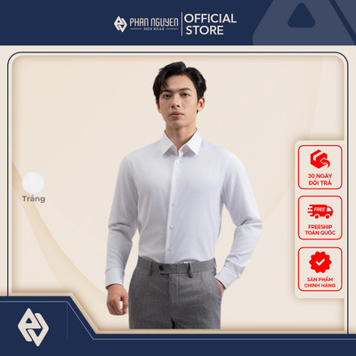 Áo sơ mi trắng nam Phan Nguyễn, chất liệu bamboo cao cấp, mềm mát, thấm hút, form slim fit SMD.1416