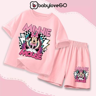 Đồ bộ bé gái BabyloveGO set quần áo Disney Minnie Mouse ngắn tay trẻ em siêu xinh cho bé 1-10 tuổi
