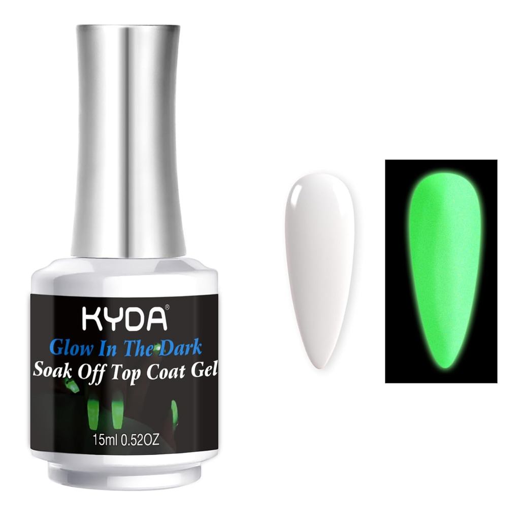KYDA 15ml Glow In The Dark Nail Gel Top Coat, Luminous Nail Top Coat cho Nail Art, Transparent Unive