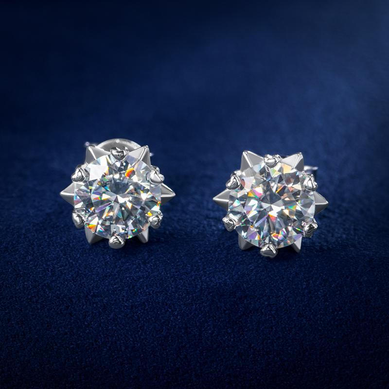 HELLOICE [Uni] Bông tai đinh tán Moissanite Bông tai bông tuyết cắt tròn0.3Carat / 1Carat / 2Carat T
