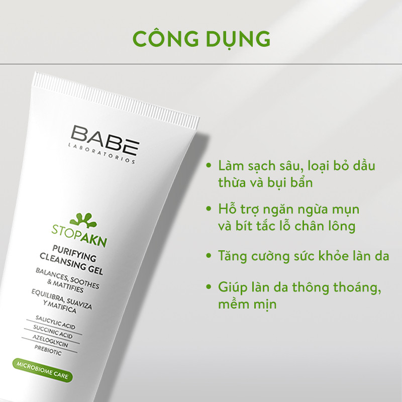 Sữa rửa mặt BABE Stop AKN Purifying Cleansing gel cho da dầu mụn 200ml | BigBuy360 - bigbuy360.vn