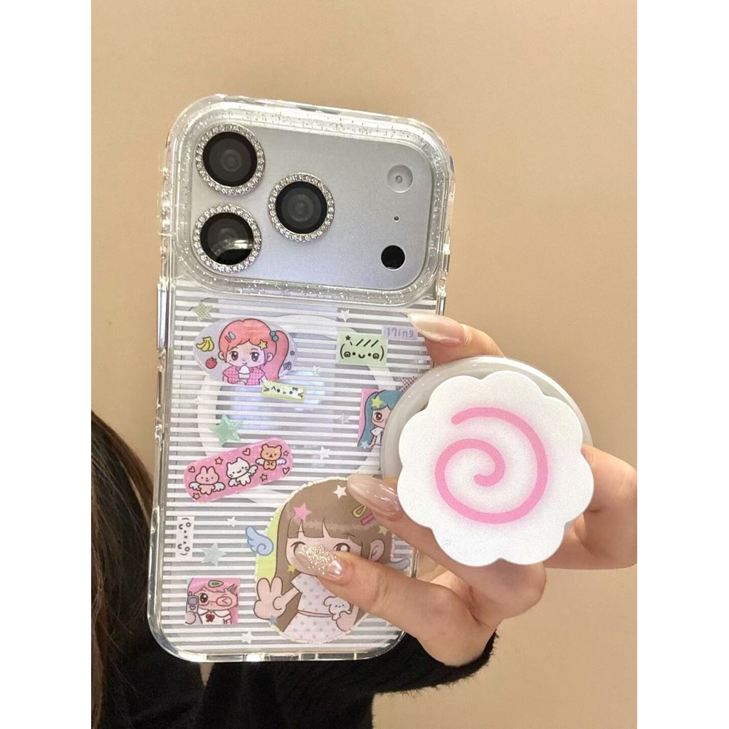 Ốp Lưng Dễ Thương Sọc Cánh Peace Sign Girl Từ Tính Điện Thoại Cho iPhone 17 Pro Max 16 Pro 15 14 Pro